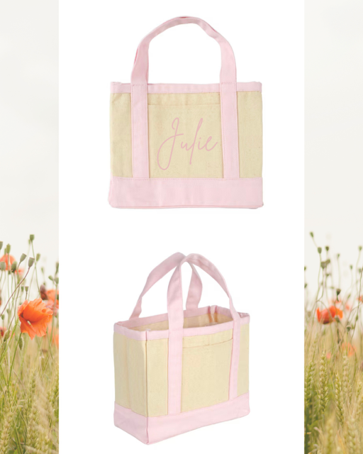 Pink and beige personalized tote